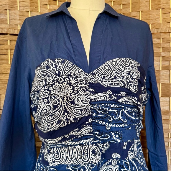 Anthro Holding Horses blue & white bandana dress 14 - Picture 3 of 15